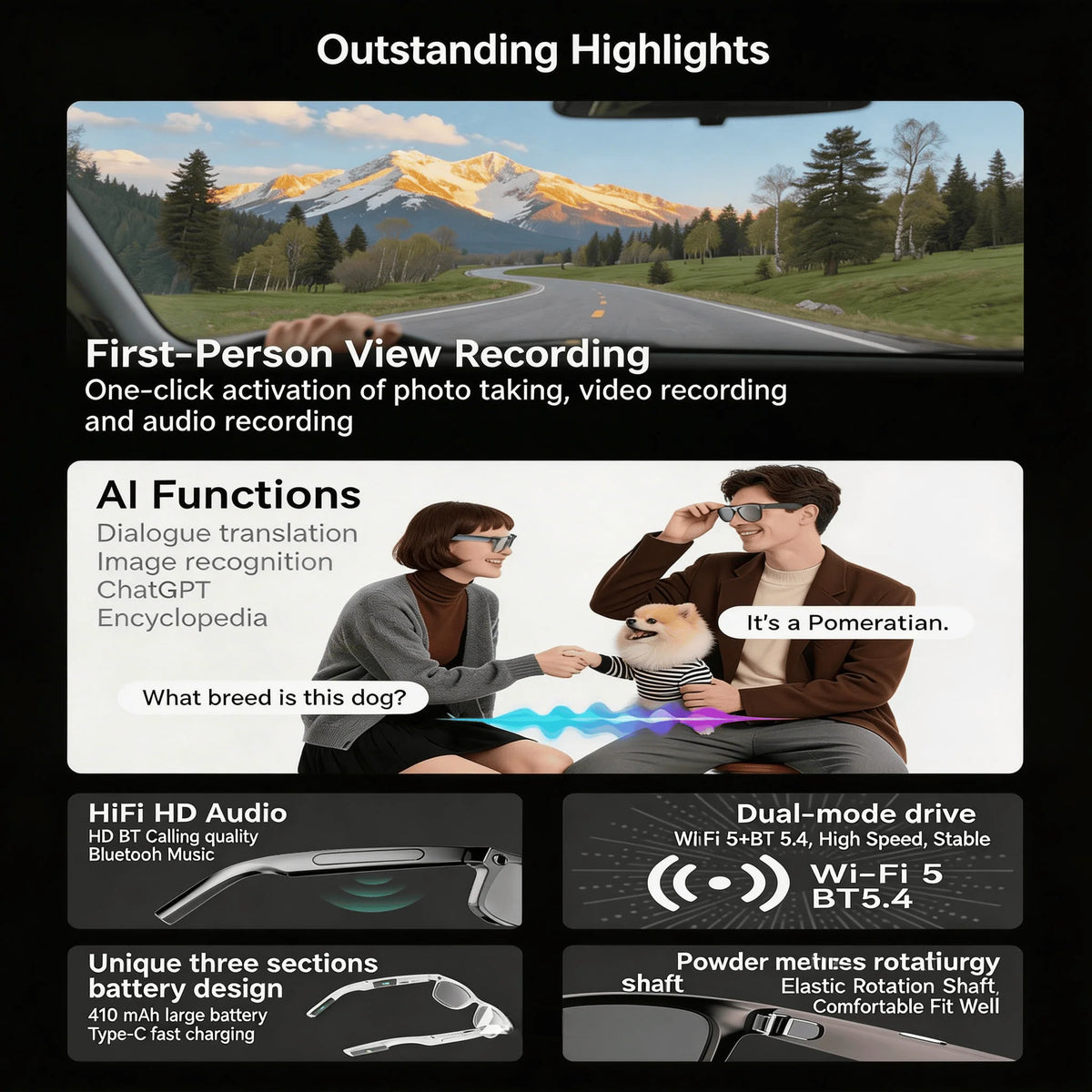 4K Camera Glasses with AI Translation 8MP Camera and Open Ear Audio