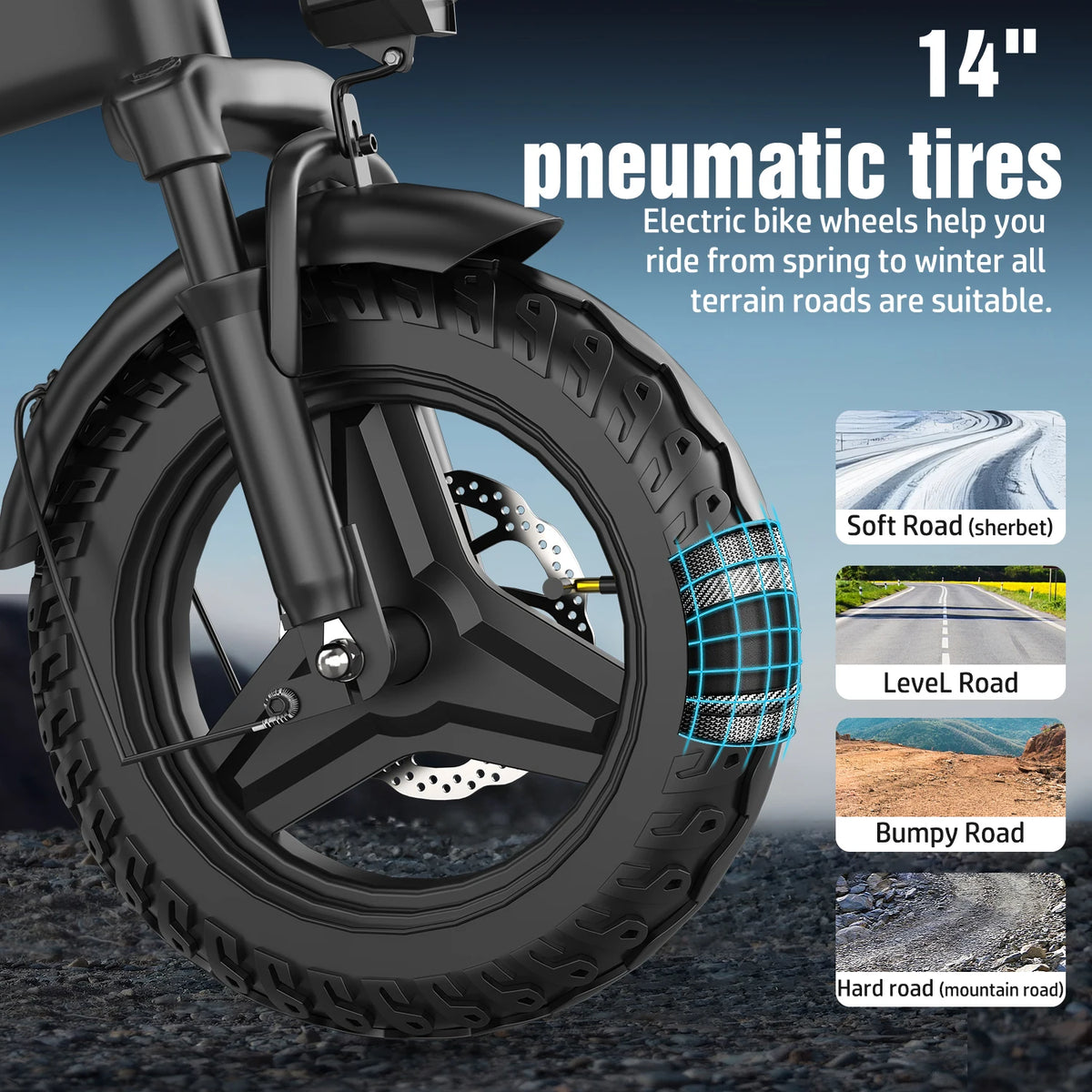 ASKGO Folding Electric Bike for Adults Teens, 750W Peak Commuter Ebike, 14" Portable Mini Ebike, 20MPH Max Speed, 25 Miles Range, Dual Brake, 3-Speed Modes