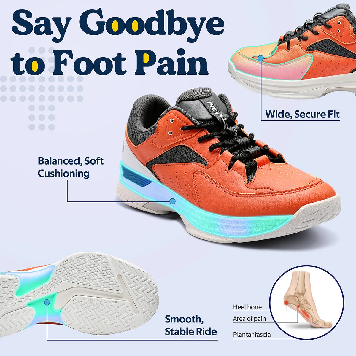 FitVille Mens Wide Pickleball Tennis Shoes With Arch Support Lightweight