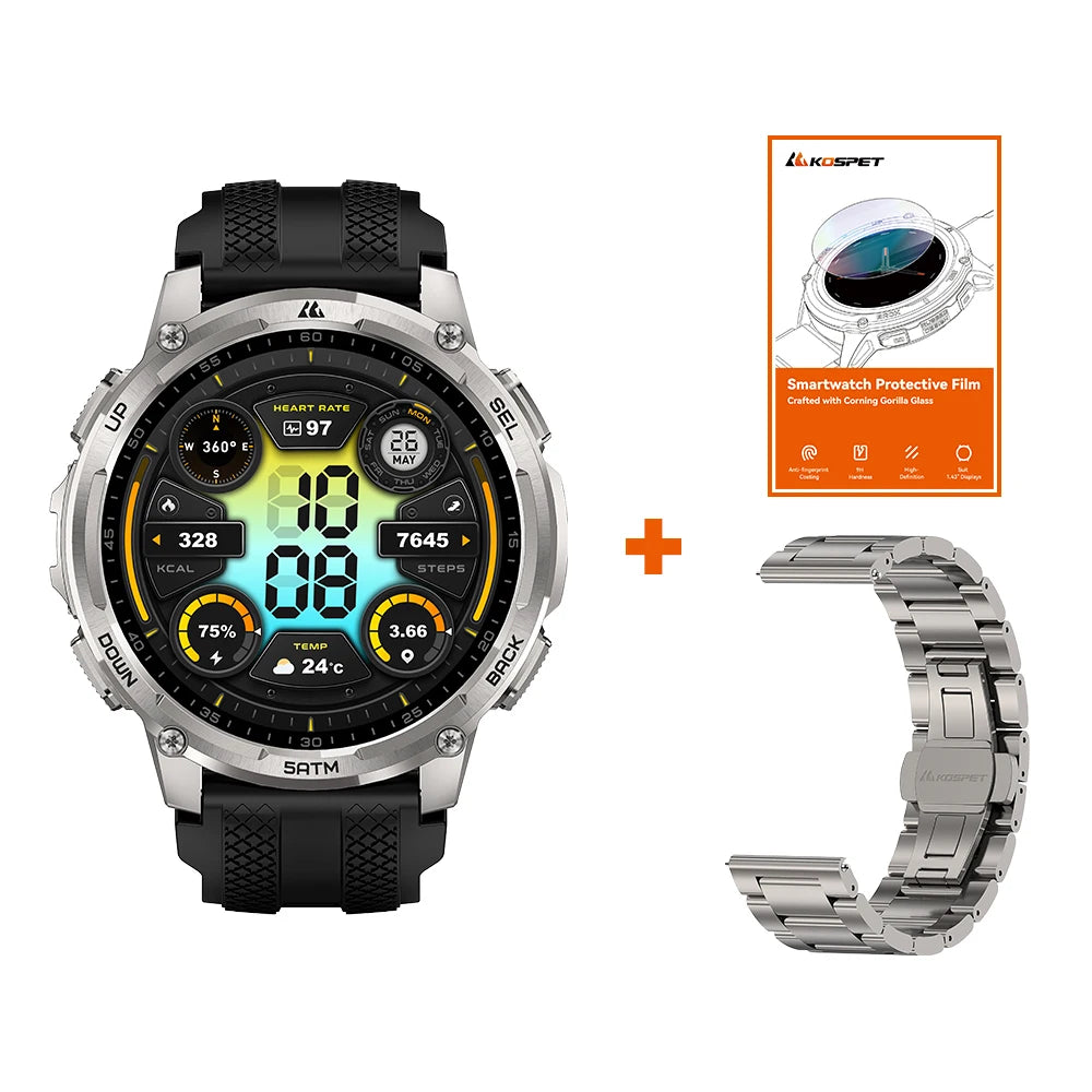 KOSPET TANK T4C Rugged Smartwatch with GPS Flashlight and 50M Waterproof