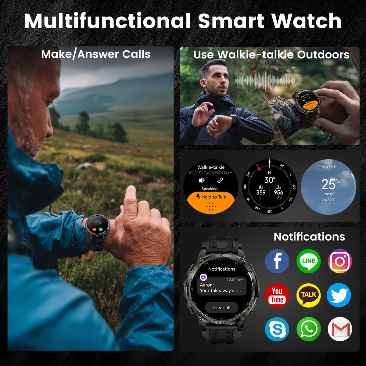 KOSPET TANK T4C Rugged Smartwatch with GPS Flashlight and 50M Waterproof
