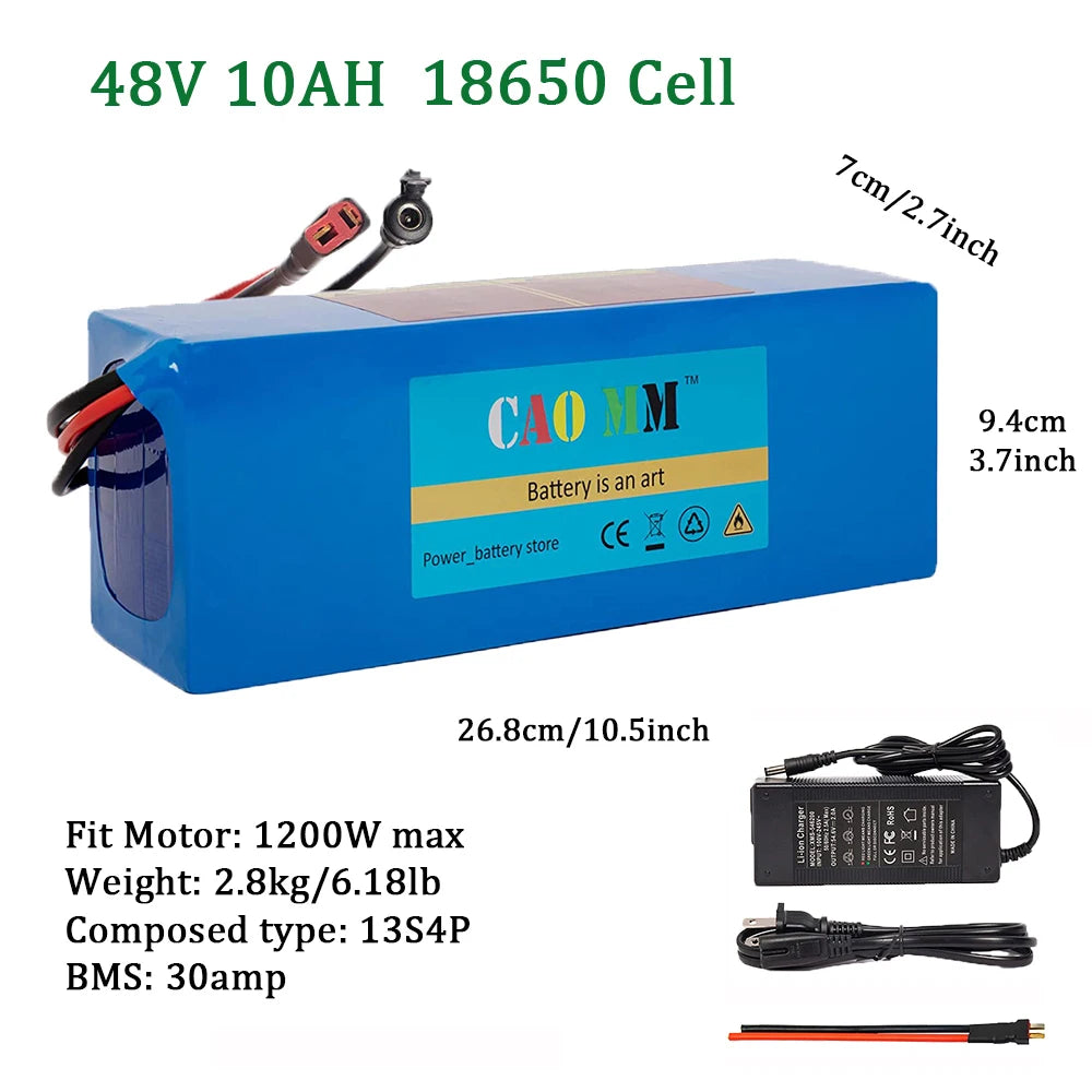48v Battery, 8Ah/ 10Ah/ 14Ah/ 20Ah Ebike Battery for 200-2000W Electric Bike Bicycle, Scooter and Other Motor