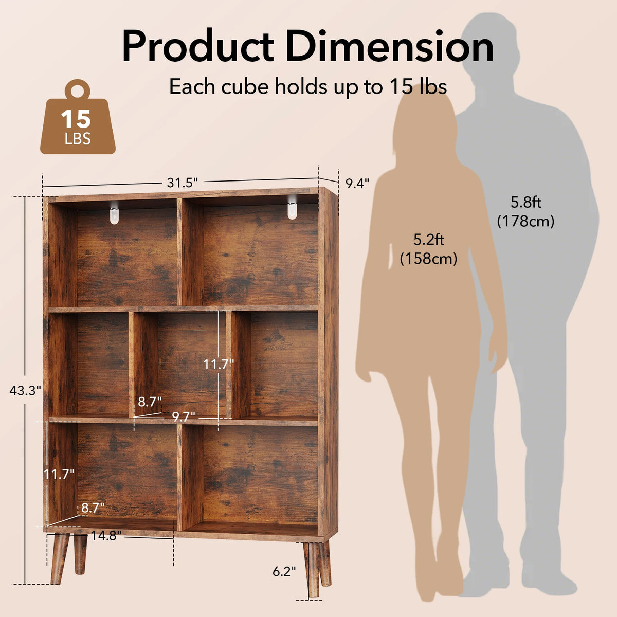 Three Tier Wooden Bookcase with Legs and Storage Display Shelves
