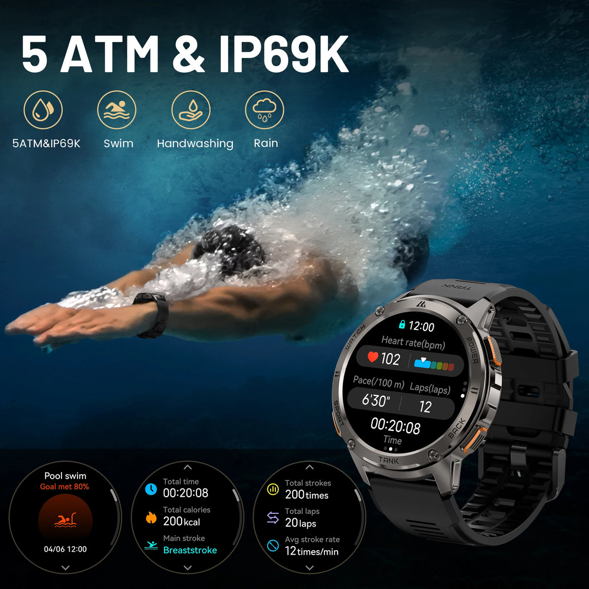 KOSPET TANK T3 Smartwatch for Men with AMOLED Calling and Fitness Tracking