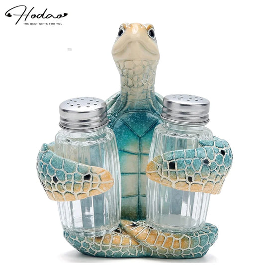 Resin Sea Turtle Salt And Pepper Shaker Holder With Glass Shakers Coastal Decor