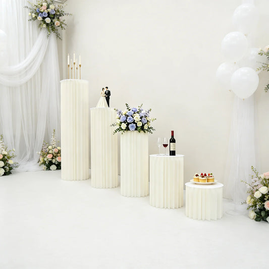 White Foldable Cardboard Wedding Centerpiece Pillar Stand in 5 Sizes