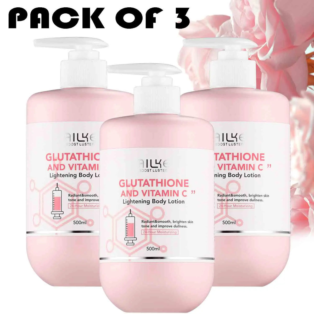AILKE Vitamin C and Glutathione Brightening Body Lotion, Even Skin Tone, Lightening, Neck, Elbows, Armpits, Legs, Glowing Cream