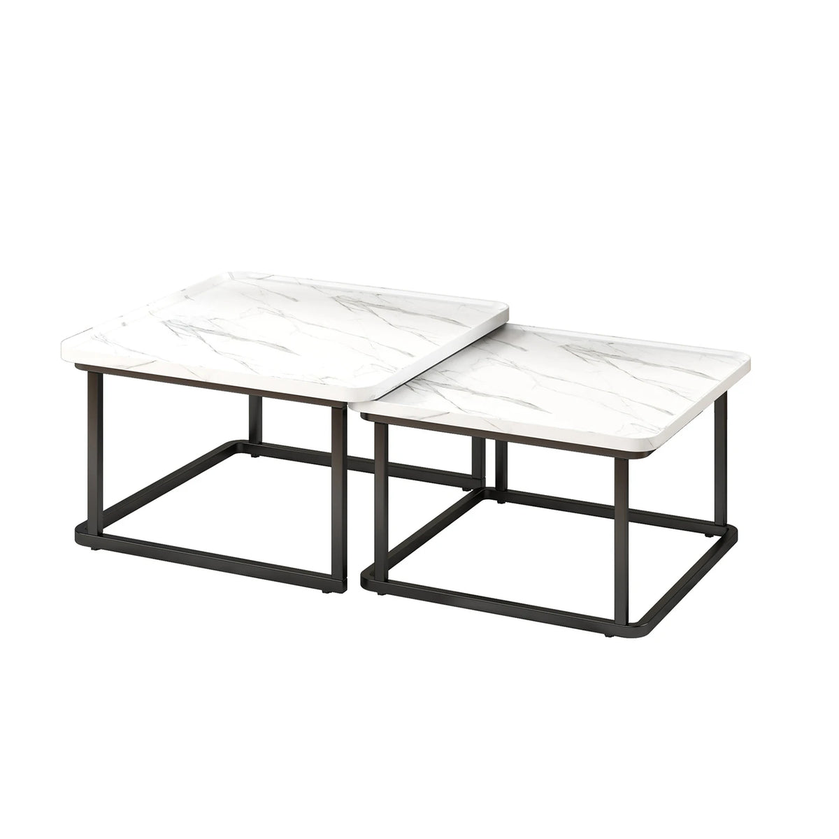 Square Nesting Coffee Tables Set of 2 Space Saving Fluted Side Tables