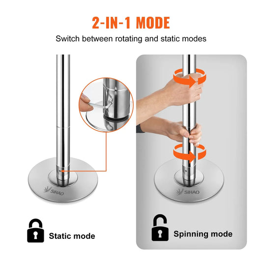 Adjustable Stainless Steel Spinning and Static Dance Pole Kit for Fitness