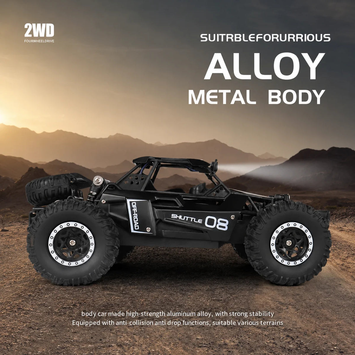 1 to 16 Scale Alloy RC Off Road Buggy with LED Lights and Remote Control