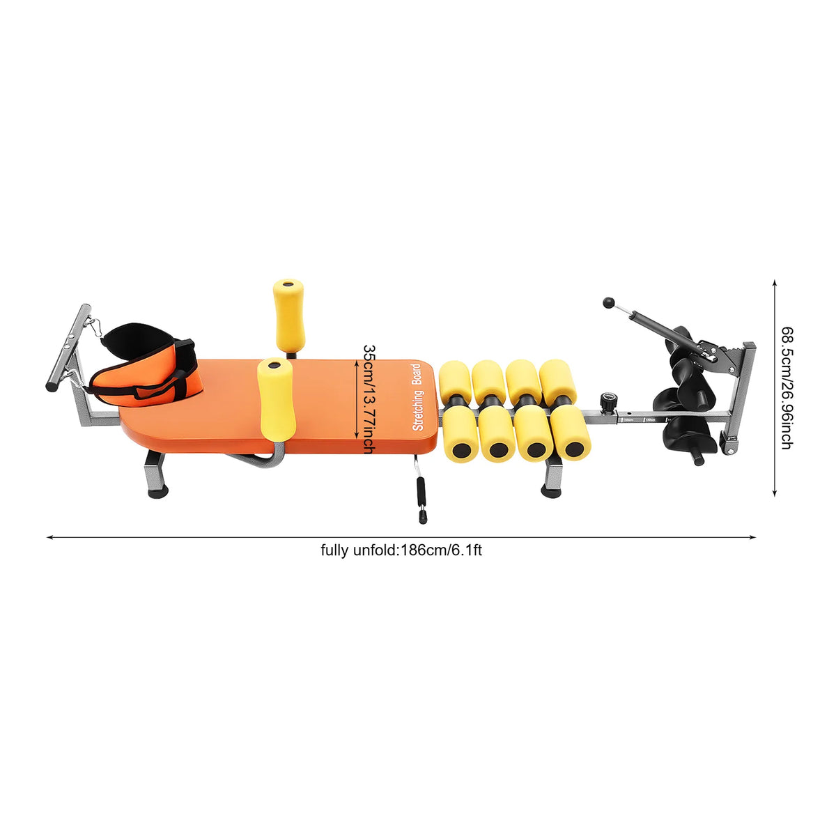 Back Stretch Bench – Adjustable 4.76-5.91ft – 286.6 Lbs – Traction & Decompression – U-Shape Footrest – Neck Back Relief – Orange Black