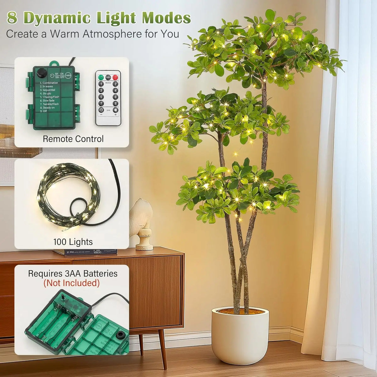 Artificial Black Olive Tree, Faux Olive Tree in Pot Fake Plants with Lights and Dimmer for Indoor Living Room Office Decor