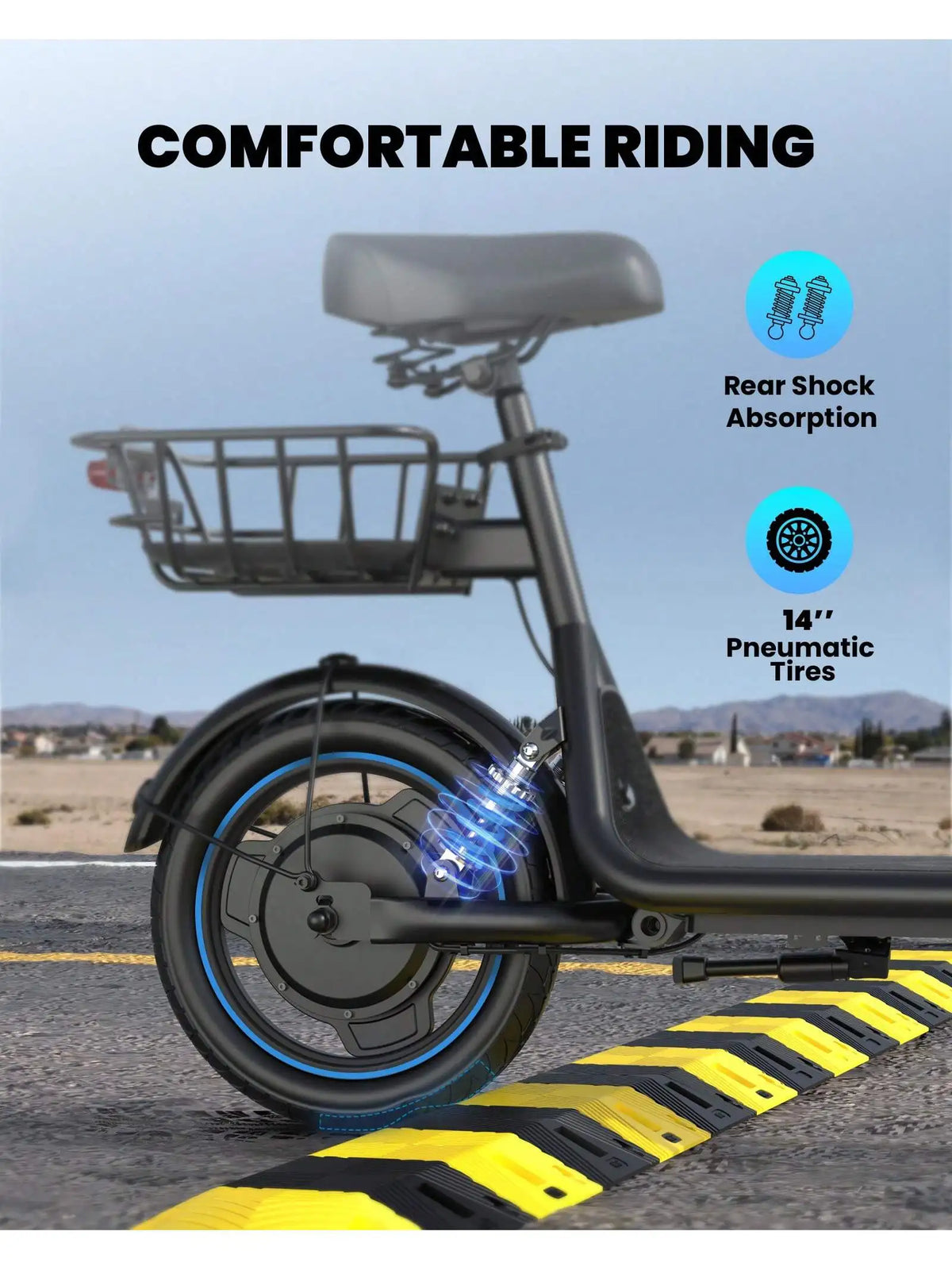 GYROSHOES 650W Adult Electric Scooter With Seat 36V 10.4Ah Battery 25 Miles Range 14 Inch Wheel Foldable E Scooter Dual Suspension UL2272 Certified Commuter E-Scooter With Basket LED Display Dual Disc Brake Load 265lbs