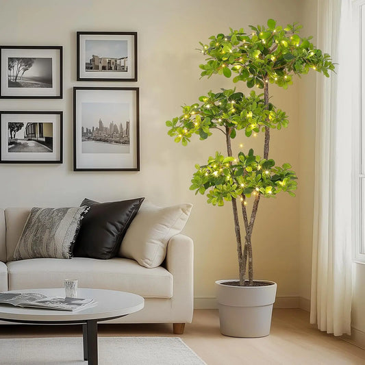 Artificial Black Olive Tree, Faux Olive Tree in Pot Fake Plants with Lights and Dimmer for Indoor Living Room Office Decor
