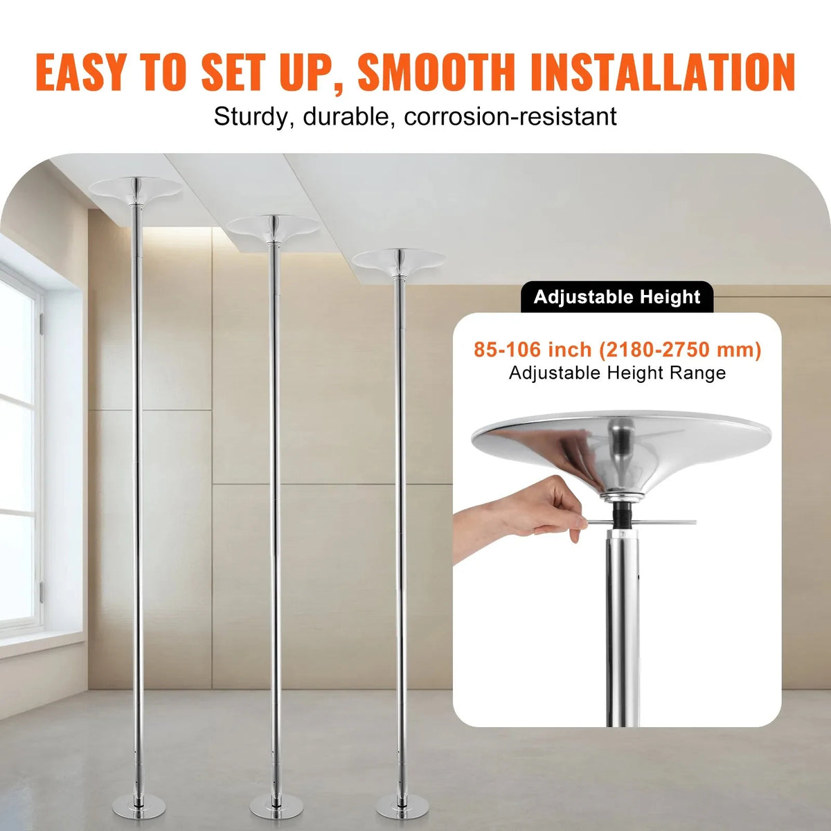 Adjustable Stainless Steel Spinning and Static Dance Pole Kit for Fitness