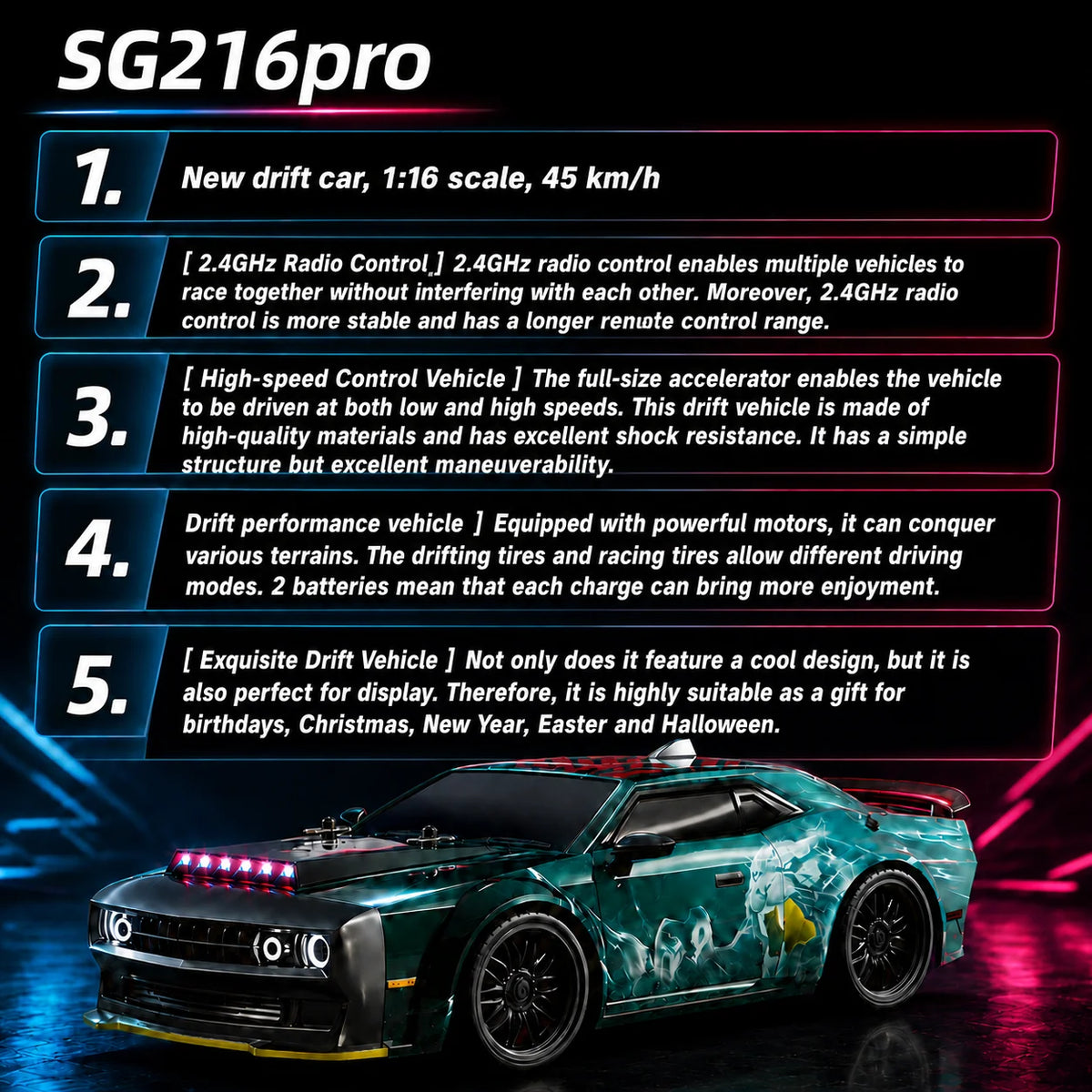 ZNLYRION SG216PRO 4WD RC Drift Car Brushless Racing Toy With LED Lights