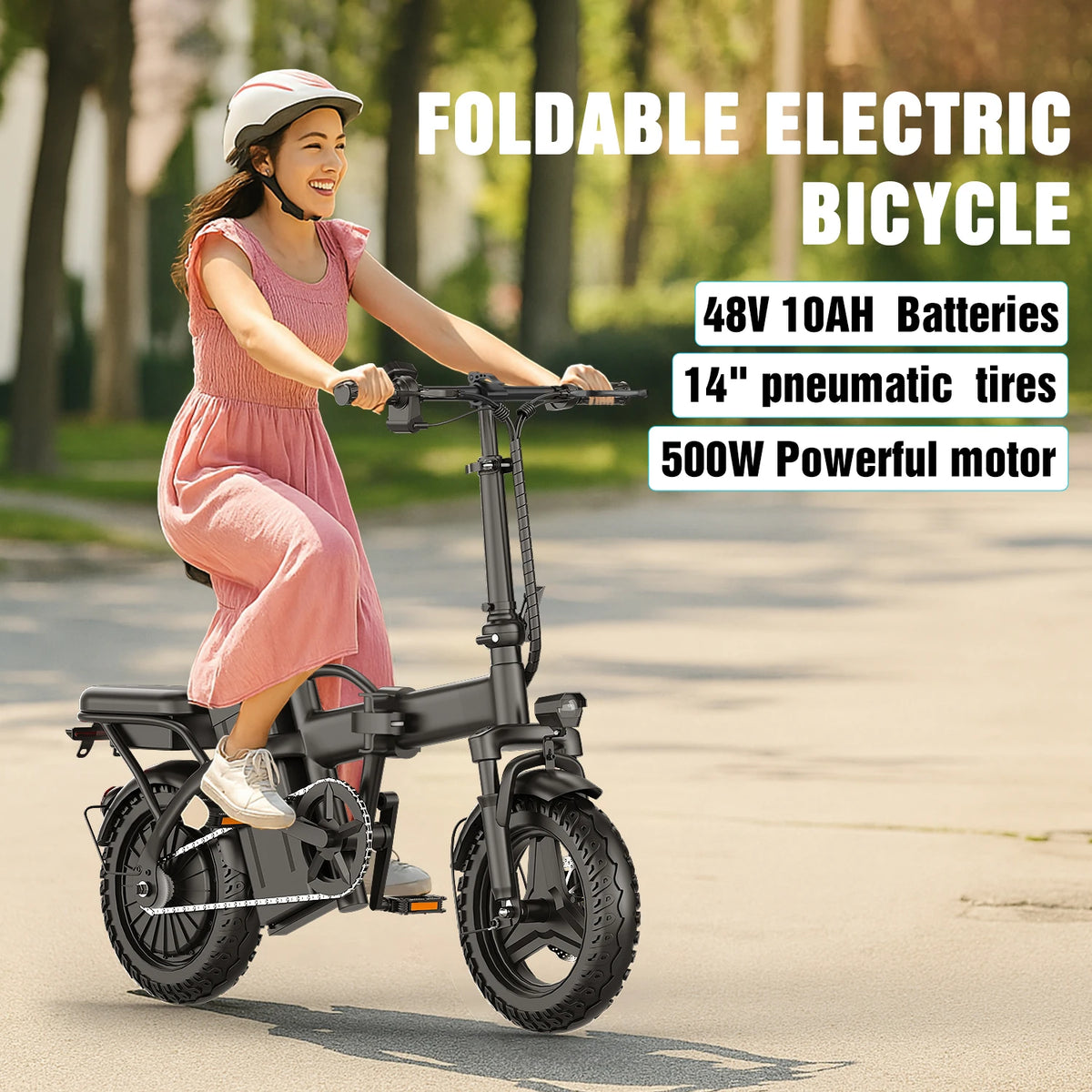 ASKGO Folding Electric Bike for Adults Teens, 750W Peak Commuter Ebike, 14" Portable Mini Ebike, 20MPH Max Speed, 25 Miles Range, Dual Brake, 3-Speed Modes