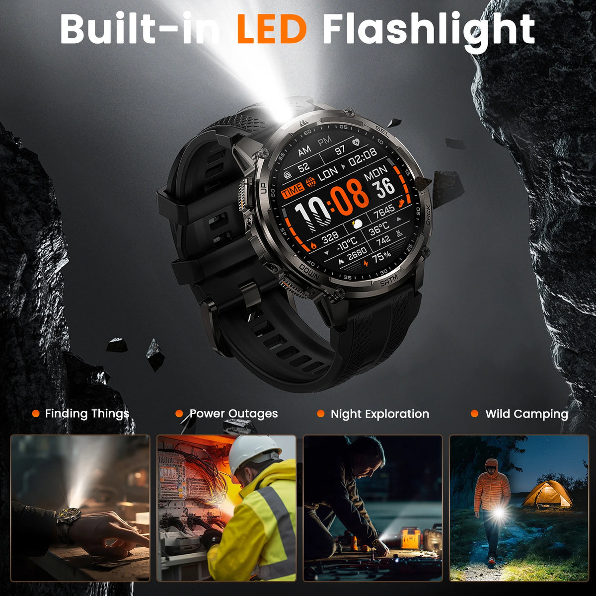 KOSPET TANK T4C Rugged Smartwatch with GPS Flashlight and 50M Waterproof