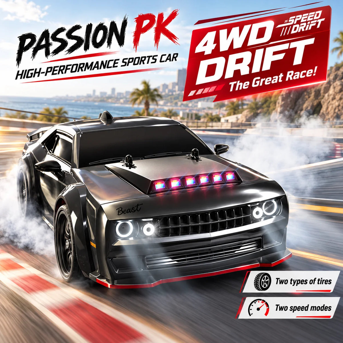 ZNLYRION SG216MAX 4WD Brushless RC Drift Car With LED Lights 2.4G