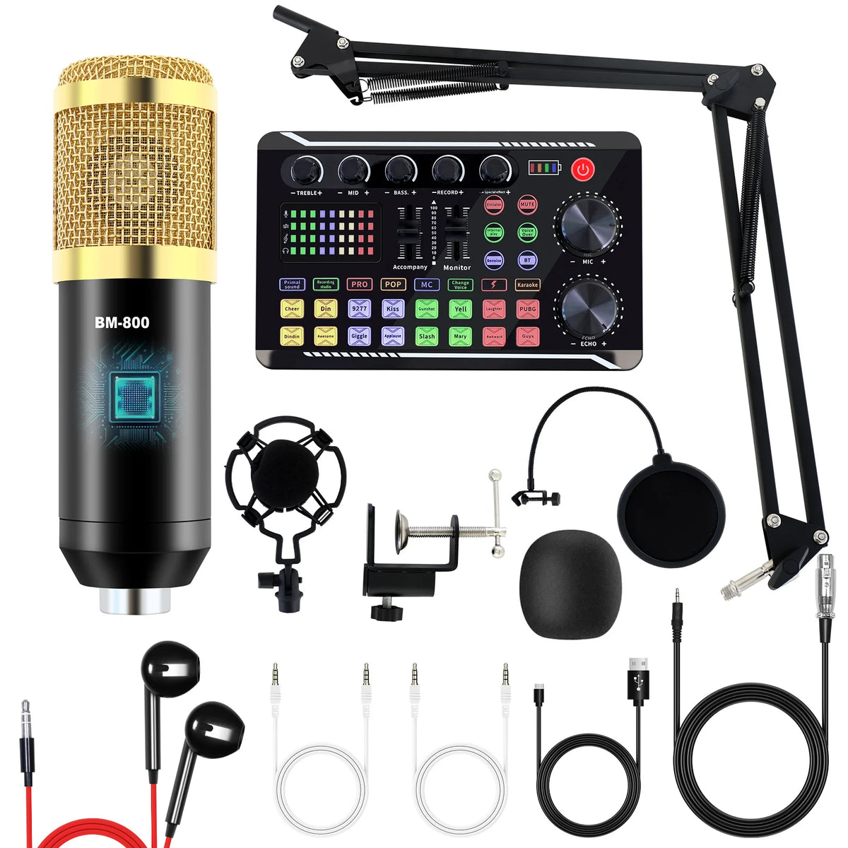 BM800 Home Studio Recording Kit with Condenser Microphone and Audio Mixer