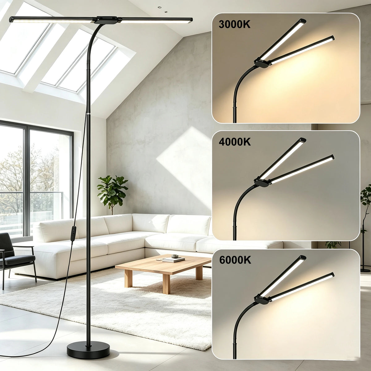 Modern LED Floor Lamp with 3 Color Modes 8 Brightness Levels and USB