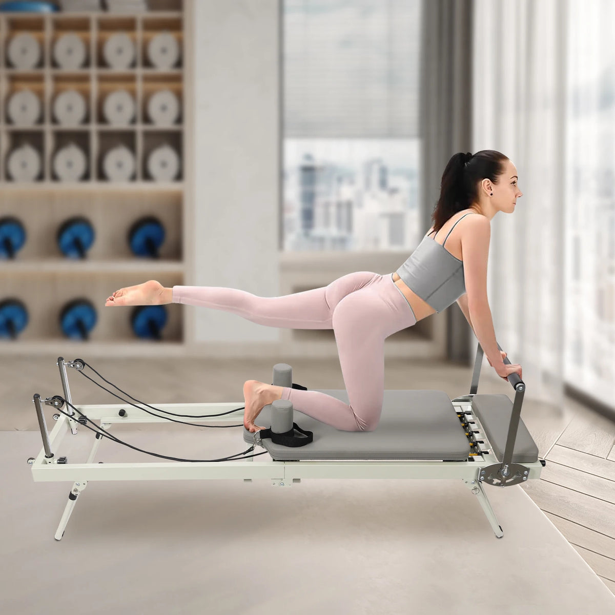 Foldable Pilates Reformer Machine Portable Home Fitness Equipment