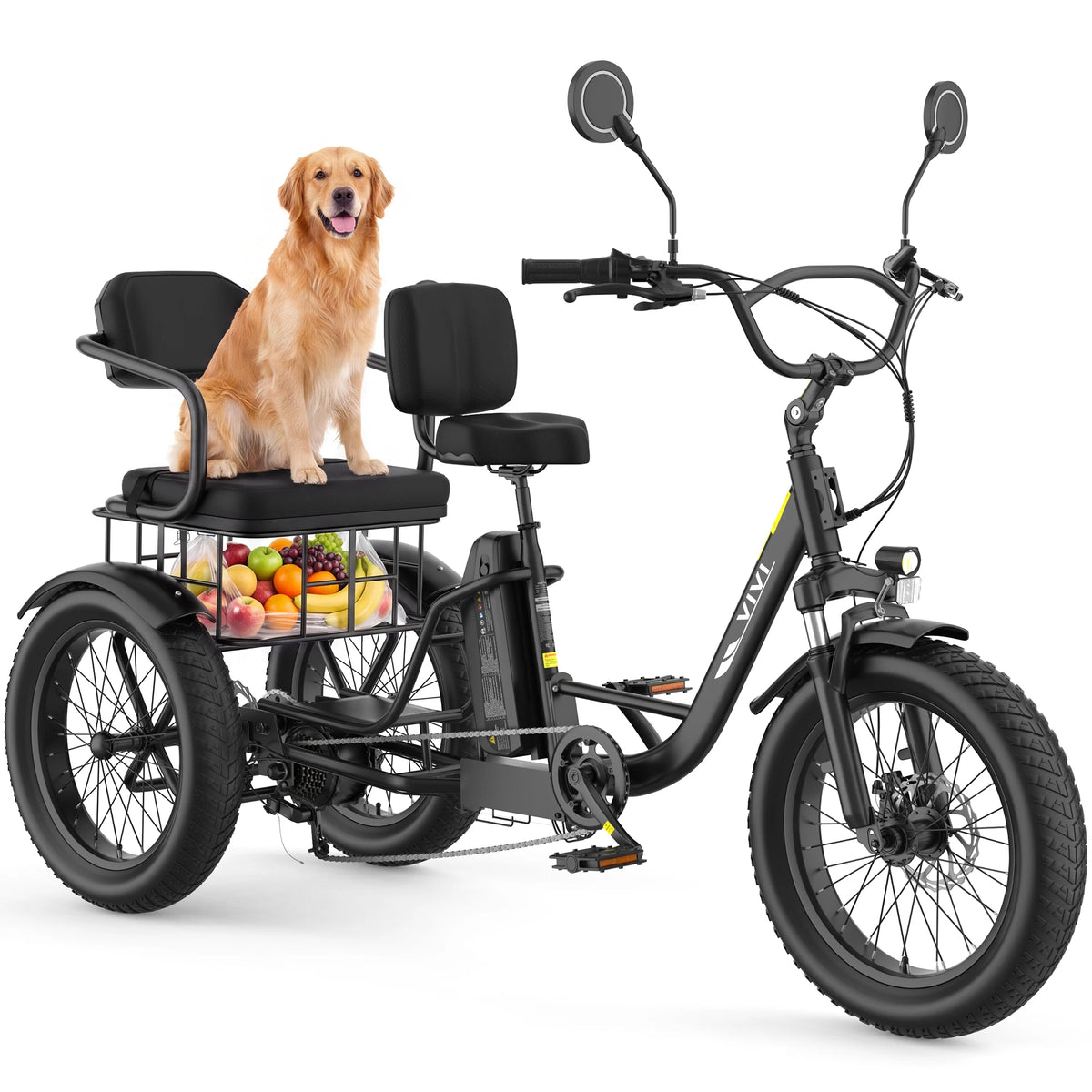 Vivi FAM01 Electric Tricycle for Adults with Basket & Seater, 750W Motor e Trike, 20''X4'' Fat Tire 3 Wheel E Bike, 48v 18AH Removable Battery, Rear Differential Bicycle, Up to 60+ Miles