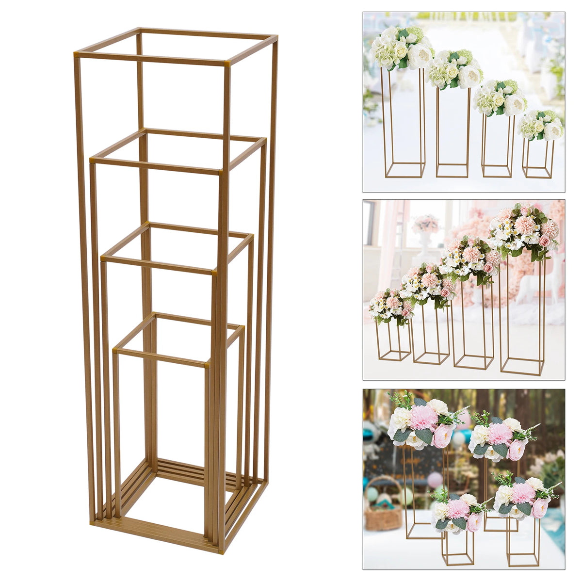Gold Metal Wedding Flower Vase Stands Set of 4 for Centerpieces