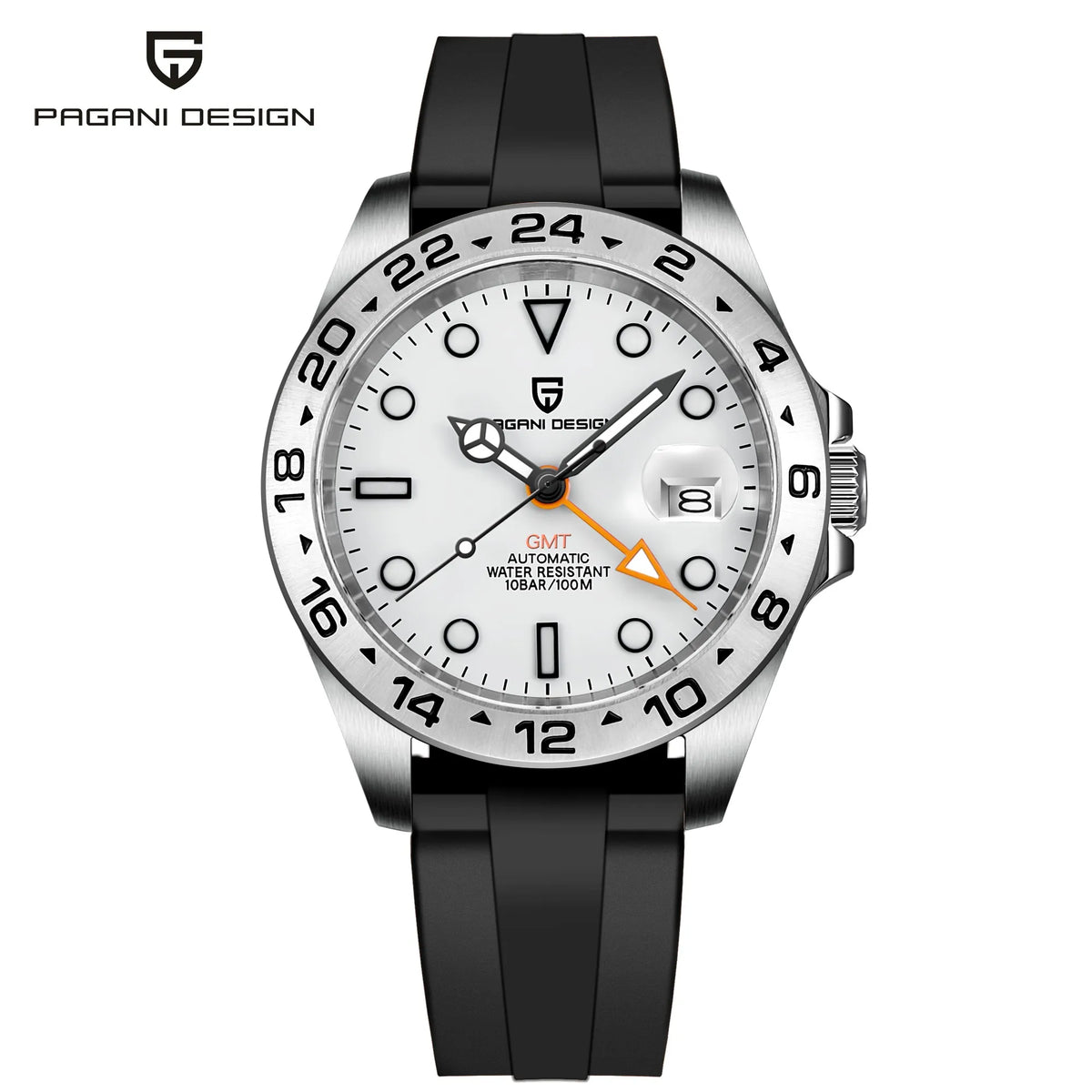 PAGANI DESIGN PD-1682 GMT Automatic Watch Men 42mm Sapphire Glass 100M Waterproof Date FKM Rubber Strap Mechanical Wristwatch