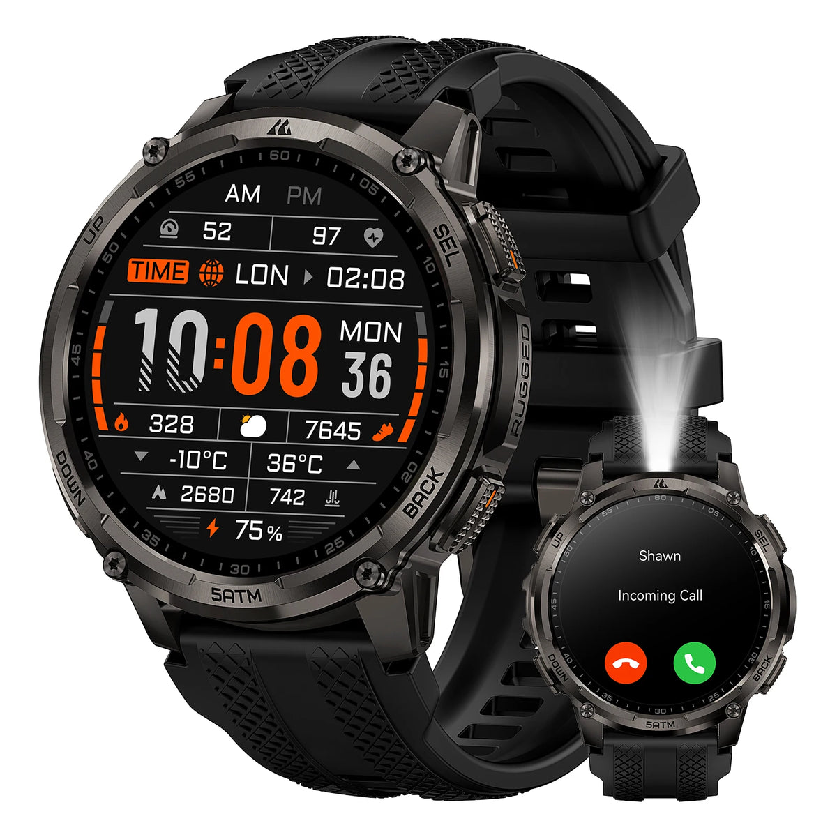 KOSPET TANK T4C Rugged Smartwatch with GPS Flashlight and 50M Waterproof