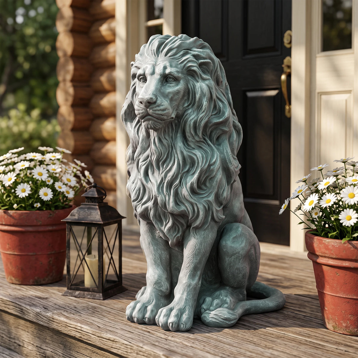 Sitting Lion Statue Outdoor Garden Decor, Weatherproof Magnesium Oxide Lion Sculpture, Freeze Resistant Lawn Ornament for Patio & Yard