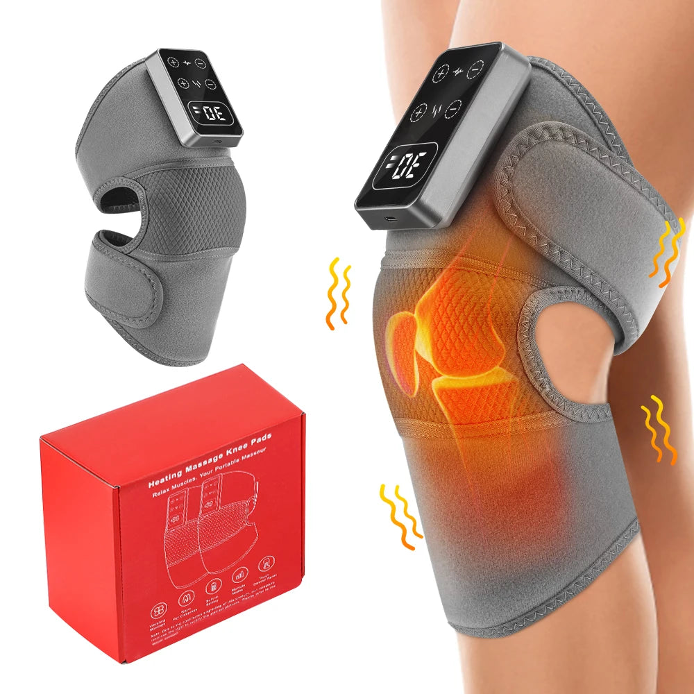 Cordless Heated Knee Massager 3 Vibration 5 Warm Compress Levels 3000mAh Rechargeable Knee Brace Wrap for Knee Elbow Shoulder Relaxation Home Office Travel Fitness Yoga