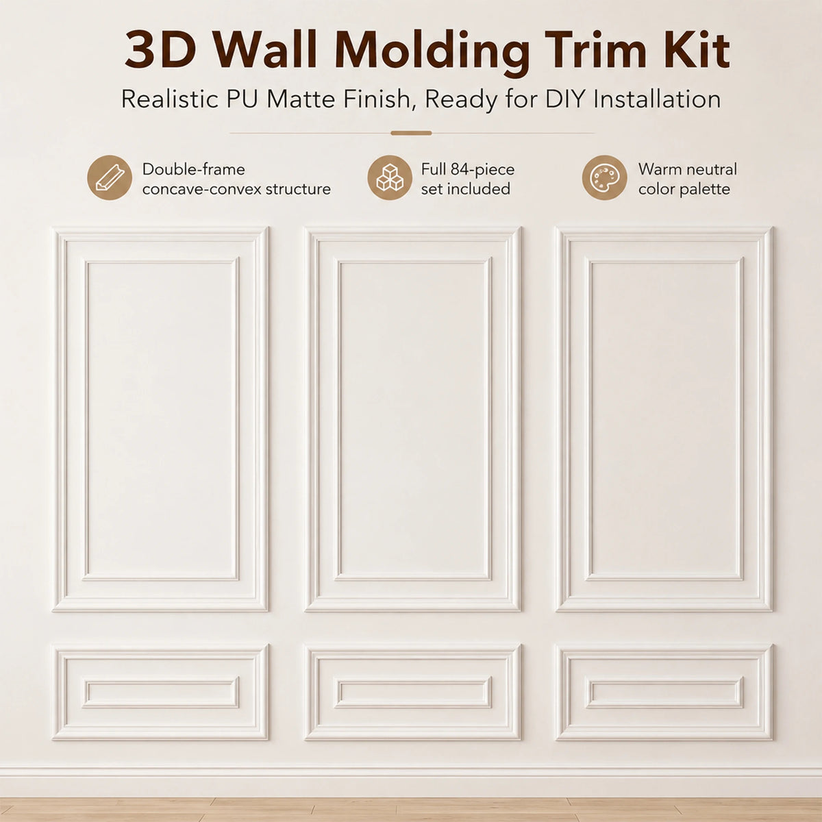 Peel And Stick Double Frame Wainscoting Wall Molding Kit 3 Sets