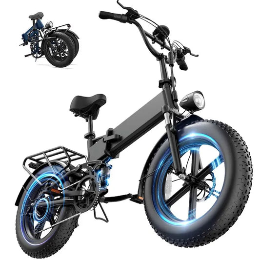 URLIFE T5 Foldable Electric Bike 20 Inch Fat Tire E-Bike for All Terrain 48V Removable Battery Long Range 80Miles Full Suspension Adult Electric Mountain Bike