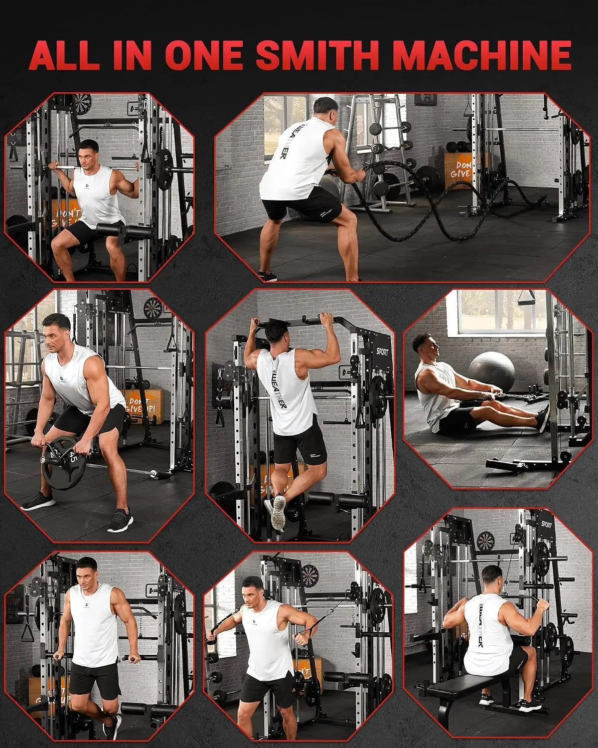 2,200 LBS All-in-One Smith Machine Home Gym, Squat Rack & Power Cage