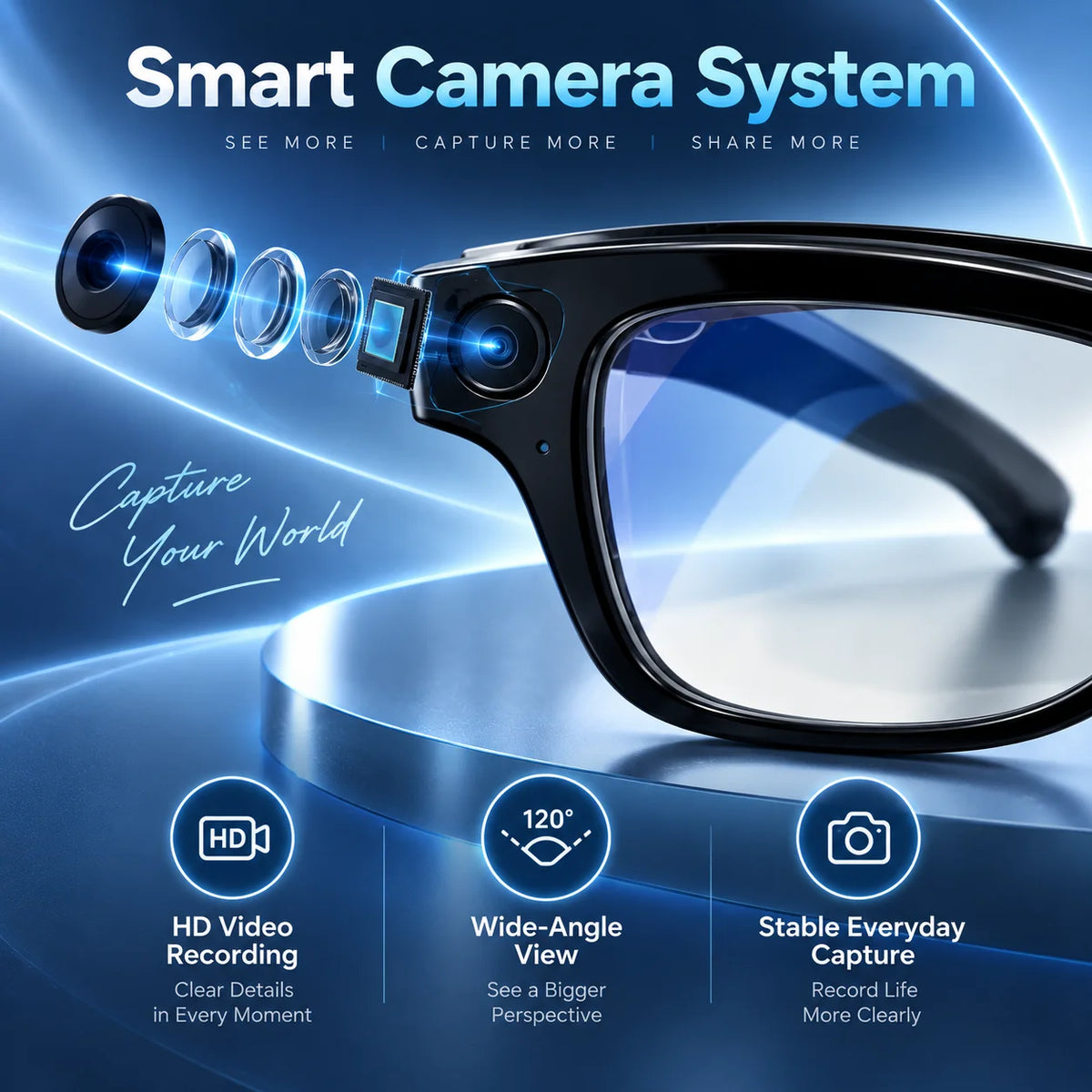 2026 Smart AI Glasses 1080P Camera 32GB Bluetooth Translation Charging Case