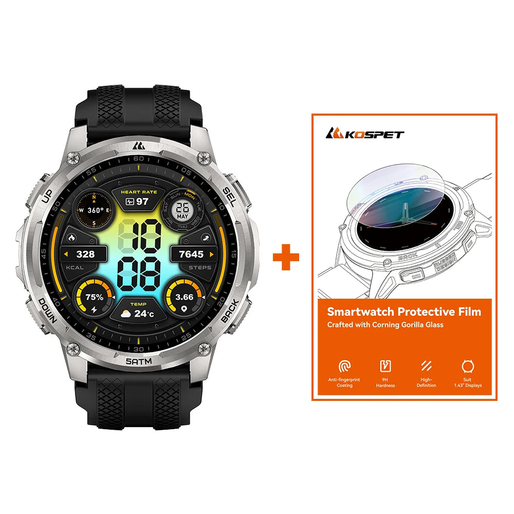 KOSPET TANK T4C Rugged Smartwatch with GPS Flashlight and 50M Waterproof