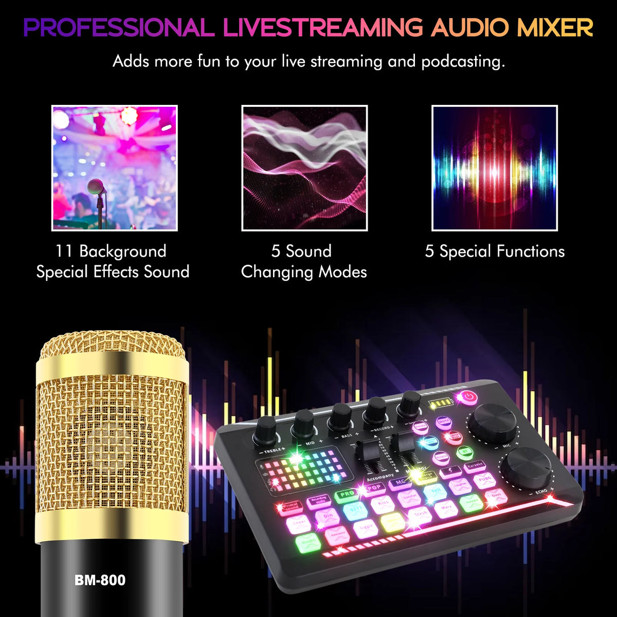 BM800 Home Studio Recording Kit with Condenser Microphone and Audio Mixer