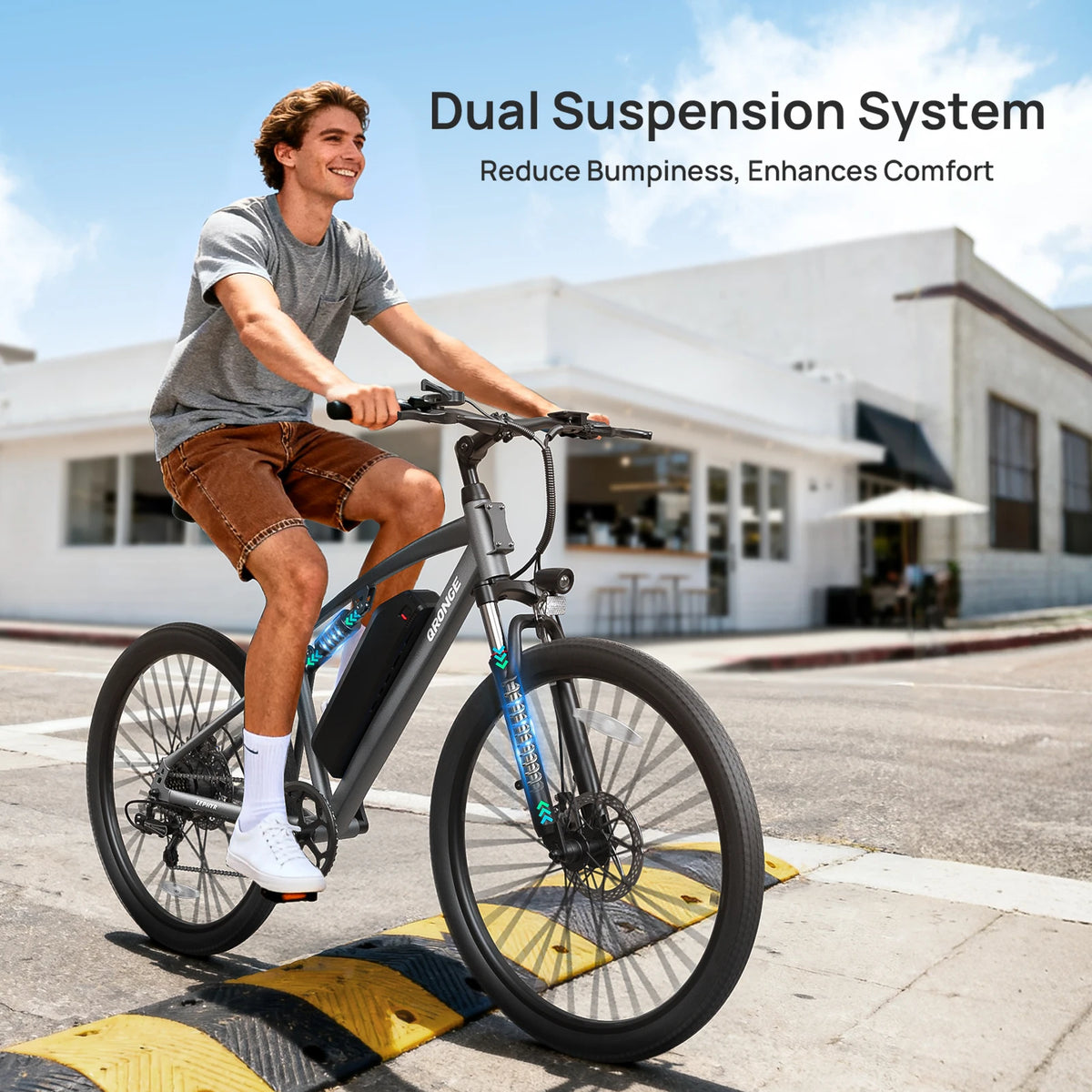QRONGE Zephyr 1000W Electric Mountain Bike 486Wh Battery Full Suspension