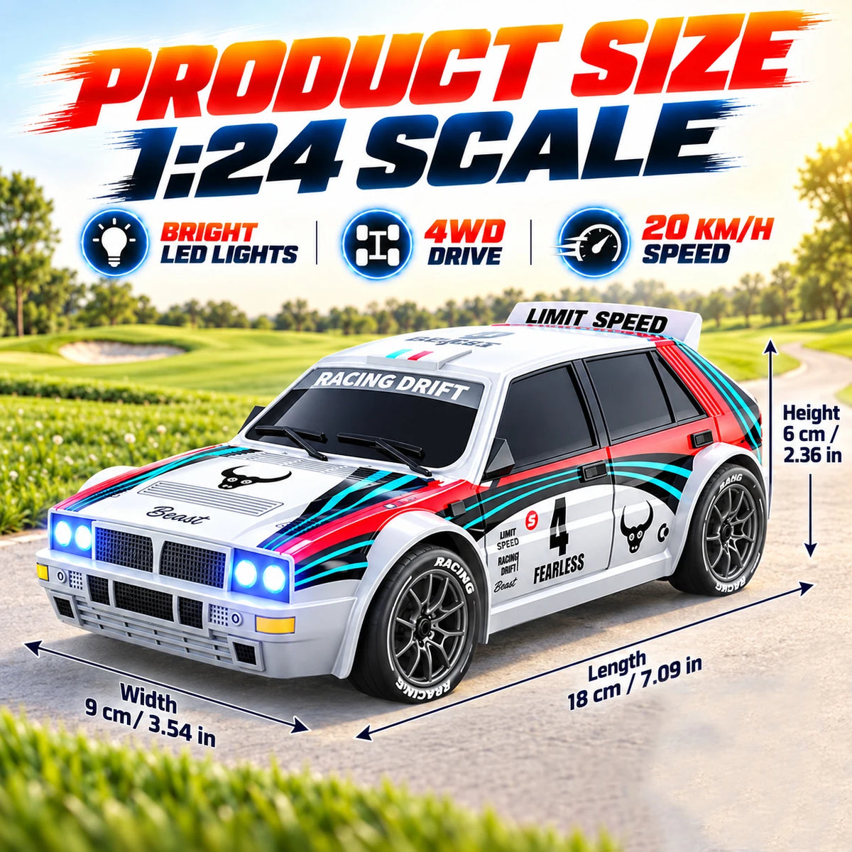 1 24 Scale 4WD RC Drift Car With LED Headlights And Spare Tires