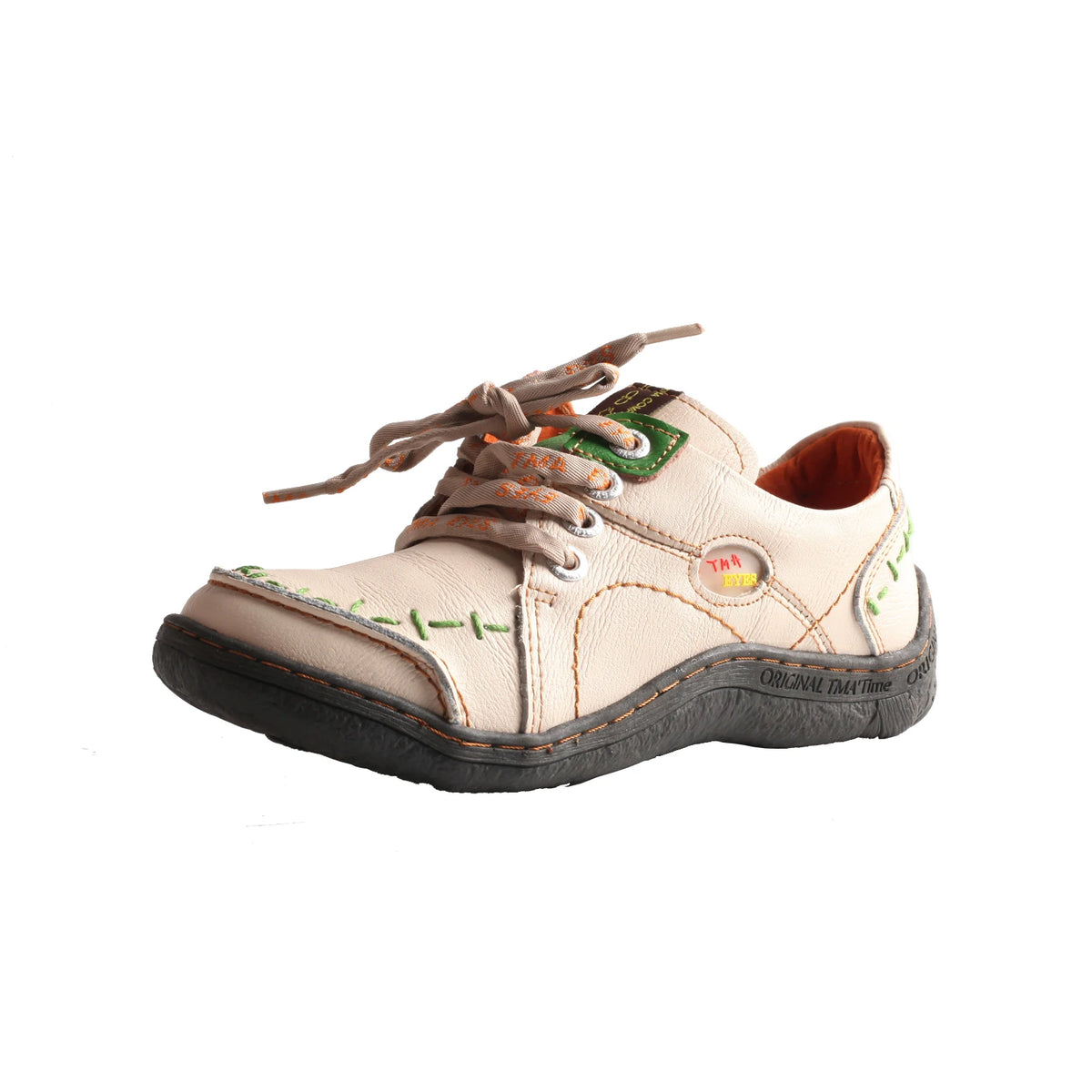 TMA EYES Women's Hand-Stitched Leather Sneakers Lightweight Flat Design Shoes Comfortable Breathable Upper Leather Sole